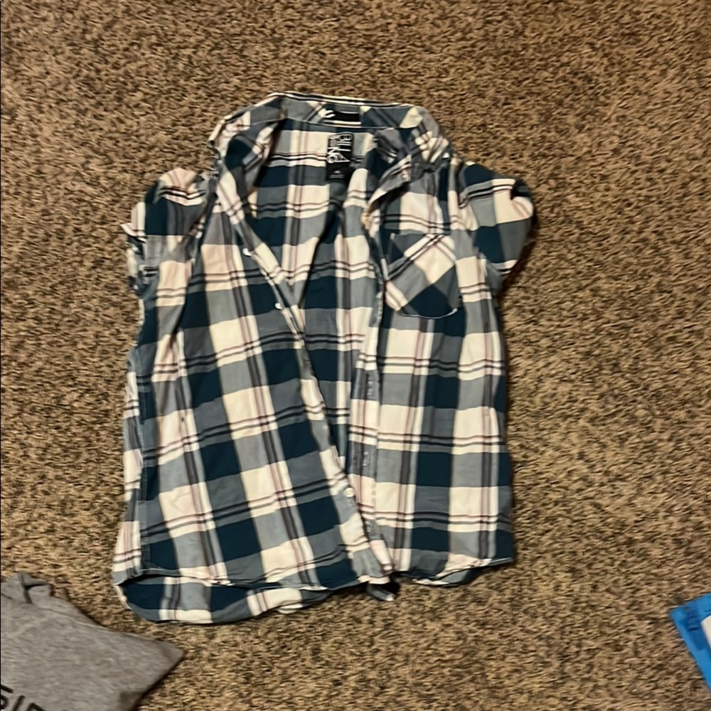 Billabong Blue and White Plaid Shirt